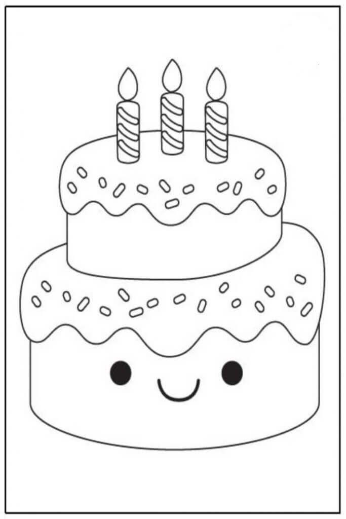 Pastel de Cumpleaños, Caricatura, Sonriente para colorir