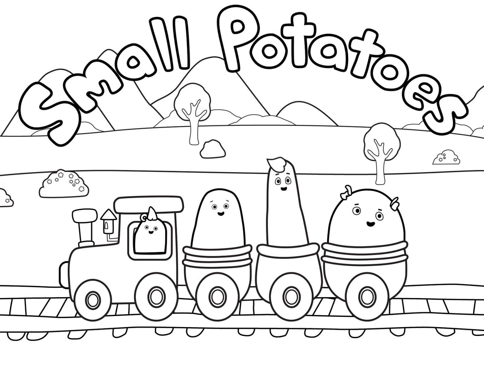Dibujos de Patatas Pequeñas en Tren para colorear
