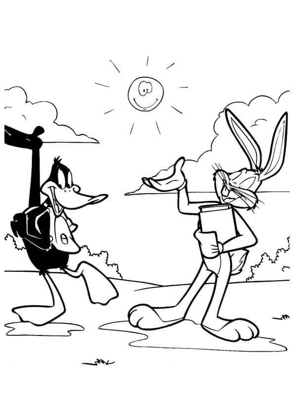 Dibujos de Pato Lucas y Bugs Bunny Hablando para colorear