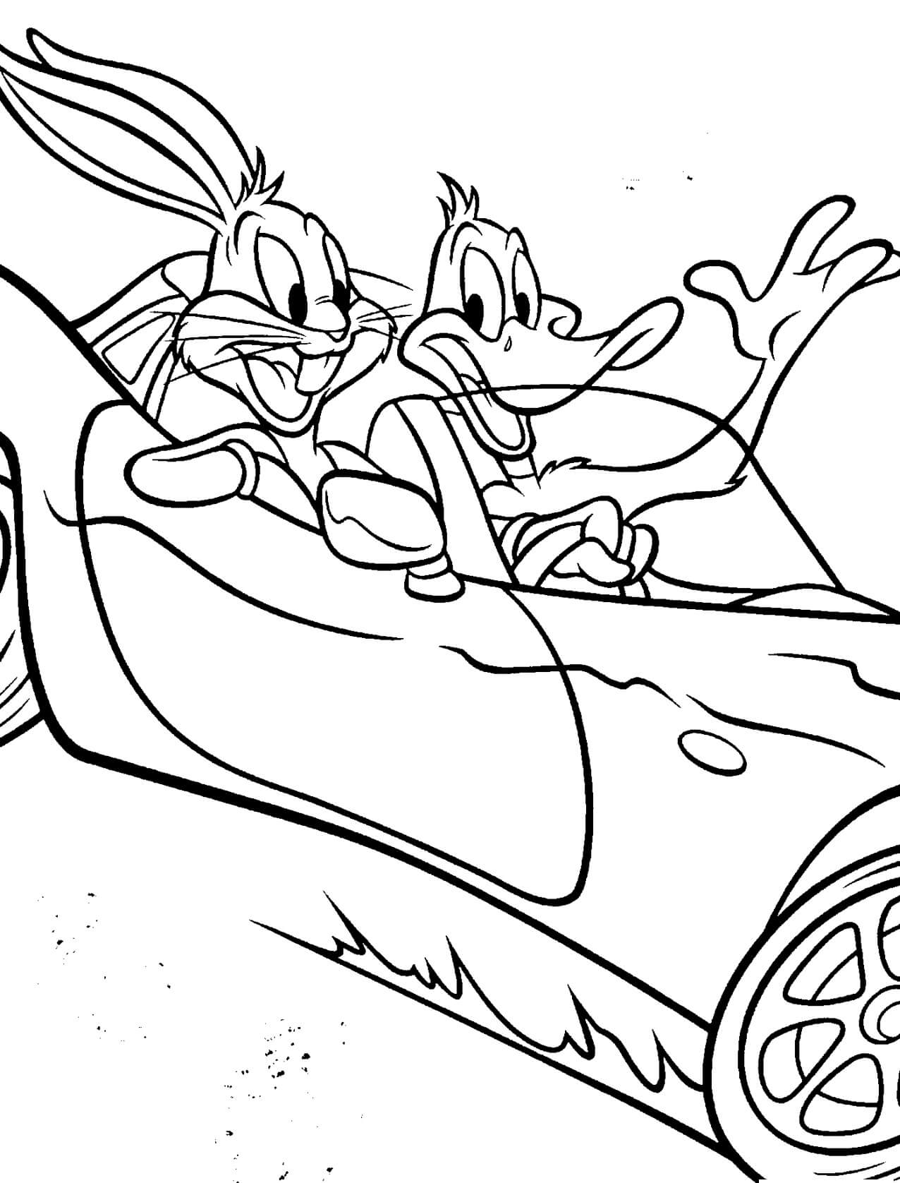 Dibujos de Pato Lucas y Bugs Bunny en el Coche para colorear