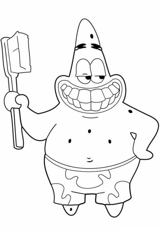 Patrick Star Sosteniendo un Cepillo de Dientes para colorir