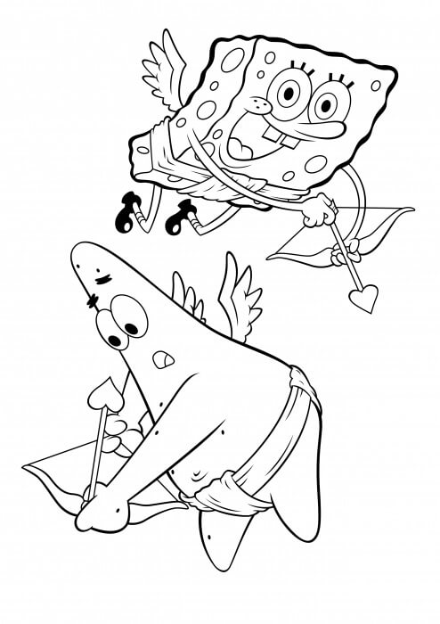 Dibujos de Patrick Star y Bob Esponja Cupido para colorear
