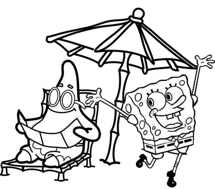 Patrick Star y Bob Esponja en la Playa para colorir