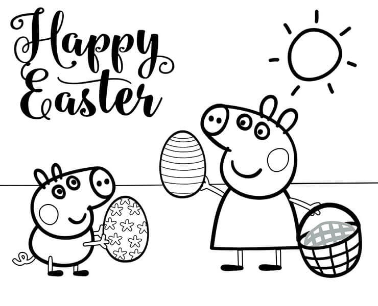 Dibujos de Peppa Pig y Huevos de Pascua para colorear