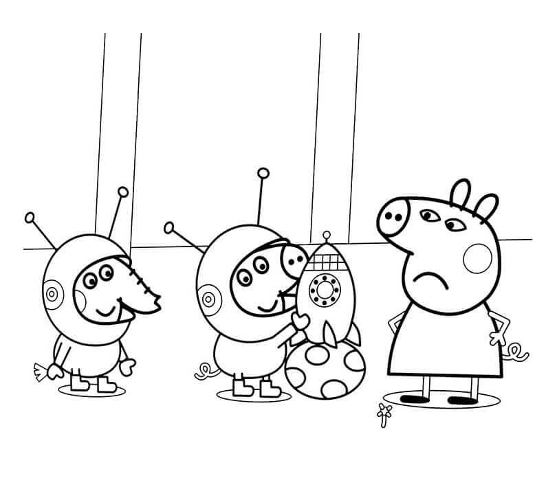 Dibujos de Peppa Pig y Juguetes Espaciales para colorear