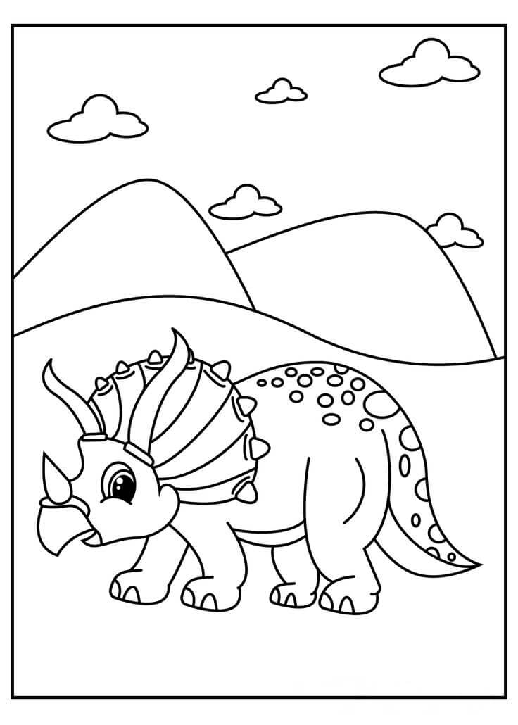 Pequeño Triceratop Caminando para colorir