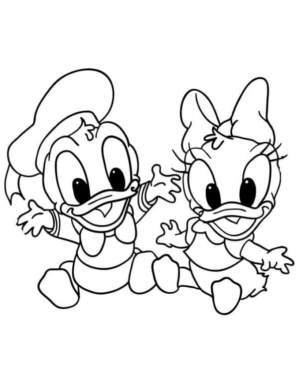 Dibujos de Pequeños Patos Donald y Daisy para colorear