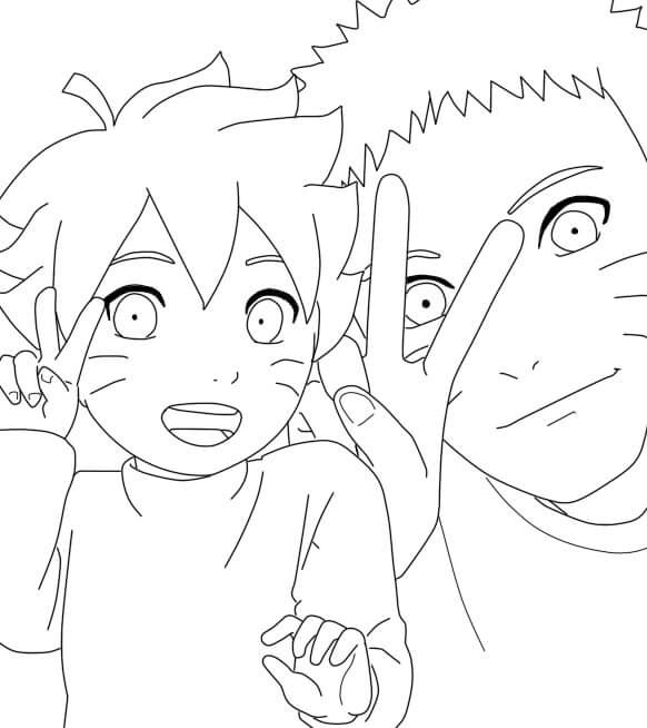 Pequeño Boruto y Naruto para colorir