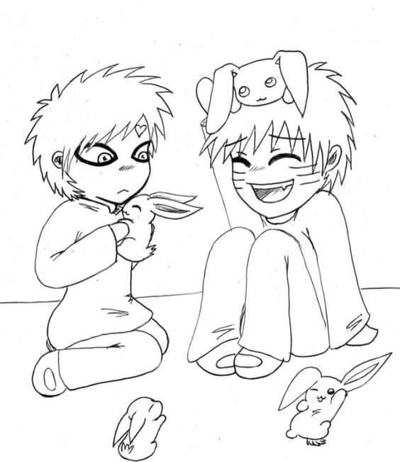 Pequeño Gaara y Pequeño Naruto para colorir