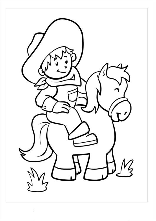 Dibujos de Pequeño Vaquero Equitación Caballo para colorear