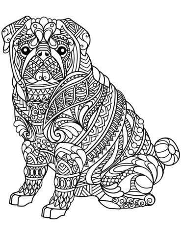 Perro Pug Zentangle para colorir