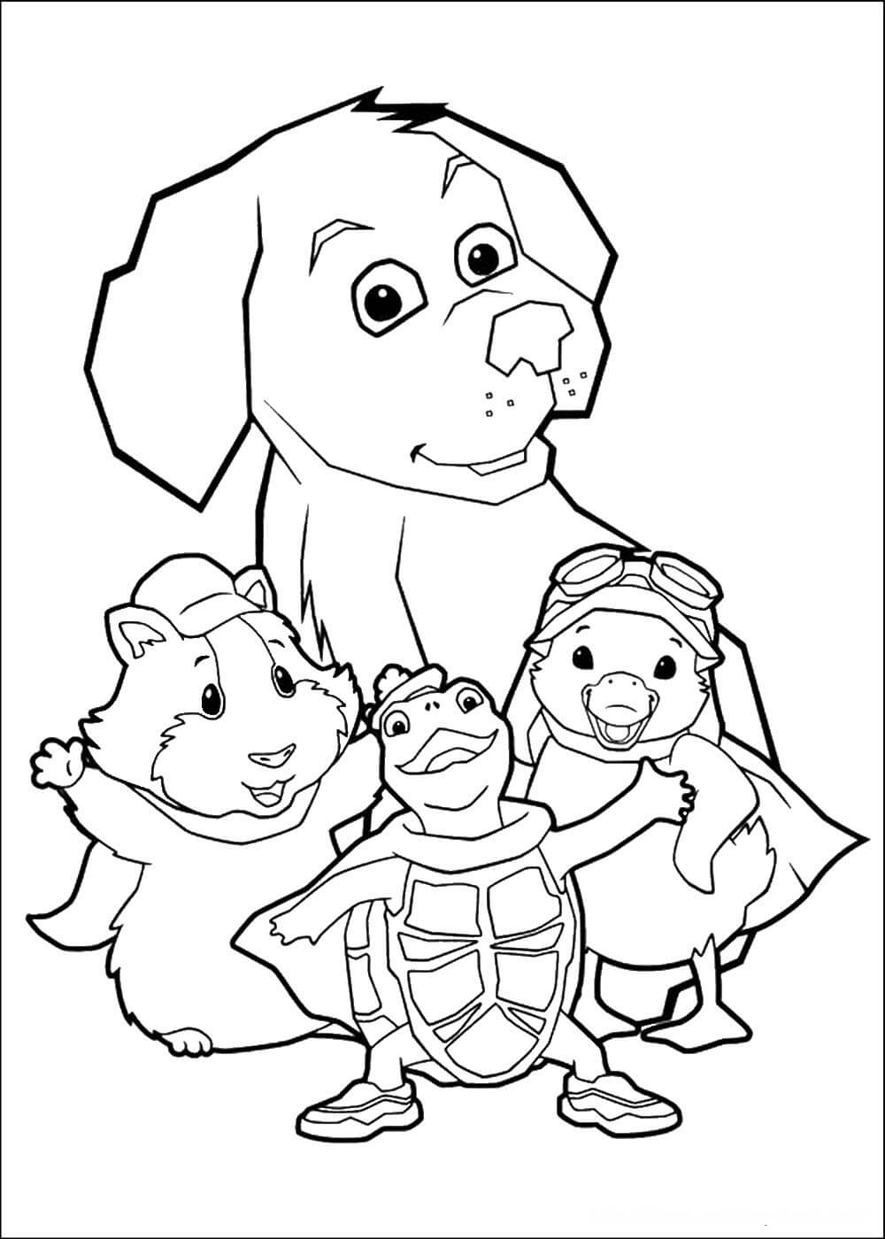 Perro y tres Mascotas Maravillosas para colorir