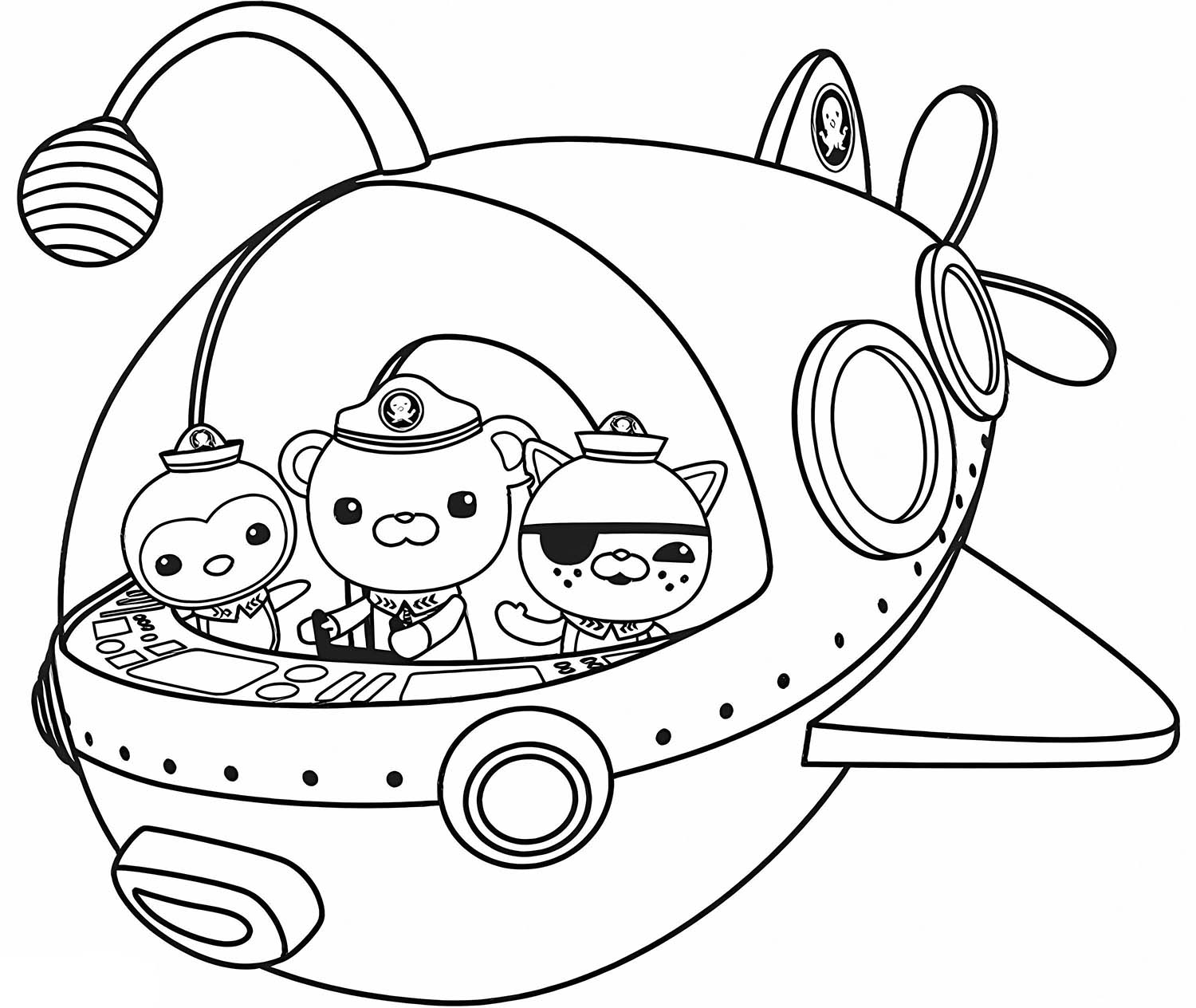 Dibujos de Peso, capitán, Kwazii en Barco Octonauts para colorear