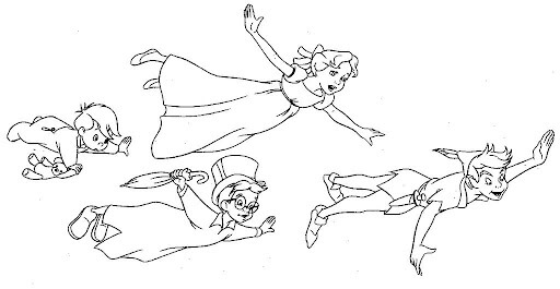 Dibujos de Peter Pan y amigo volando para colorear