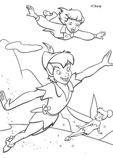 Dibujos de Peter pan, Wendy y Tinkerbell volando para colorear