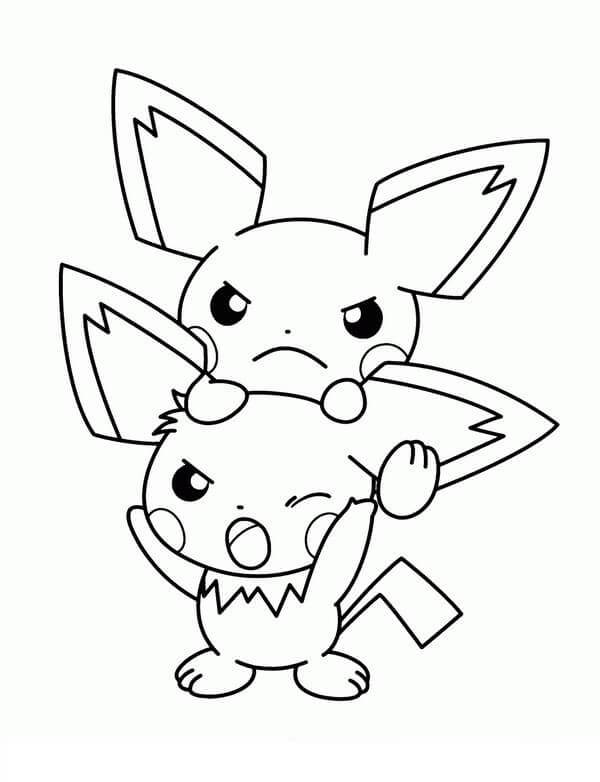 Dibujos de Pichu y Pikachu Enojado para colorear