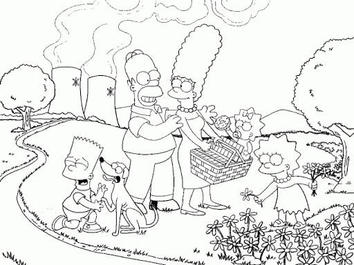 Dibujos de Picnic Familiar Simpson para colorear