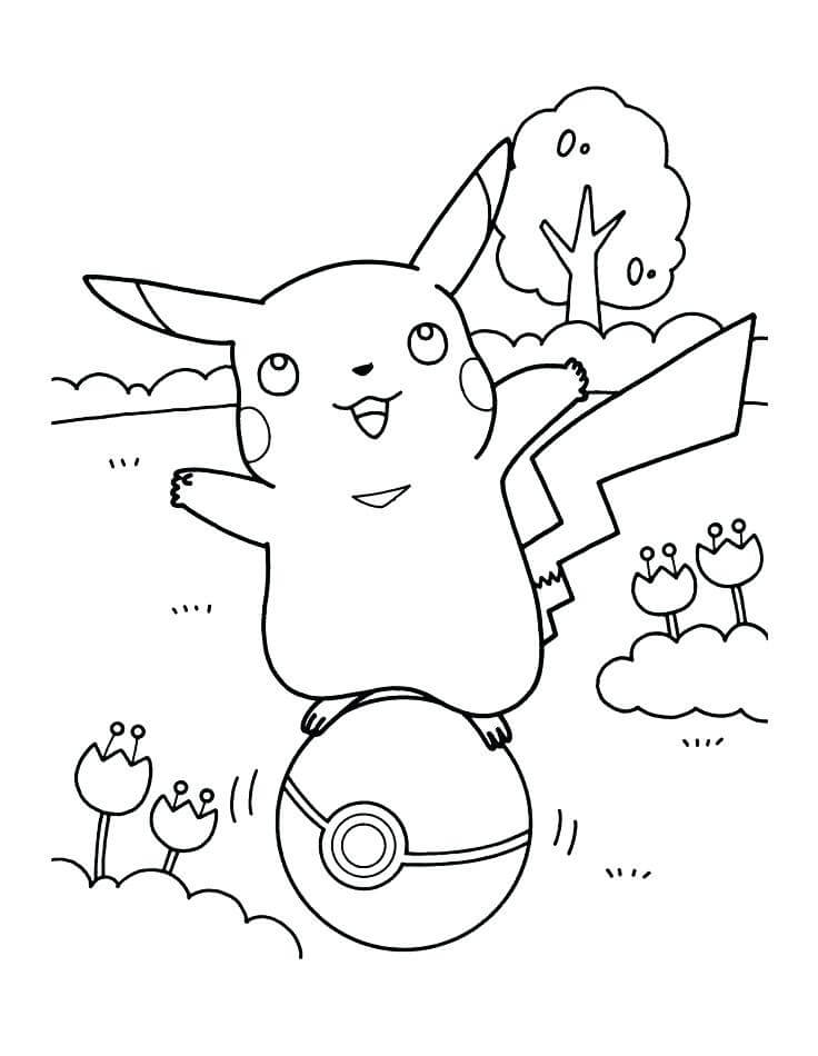 Dibujos de Pikachu en Pokeball para colorear