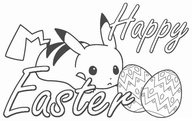 Dibujos de Pikachu y Huevo de Pascua para colorear
