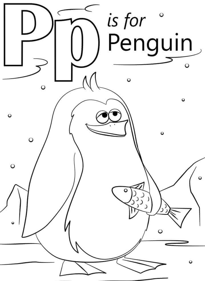 Pingüino Letra P para colorir