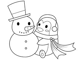 Dibujos de Pingüino y Muñeco de Nieve para colorear