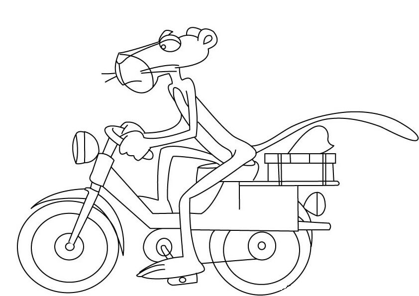 Dibujos de Pink Panther Monta la Motocicleta para colorear