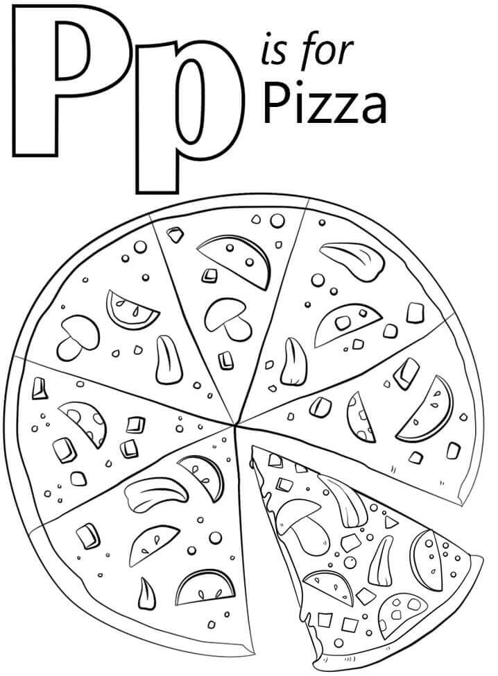 Dibujos de Pizza Letra P para colorear