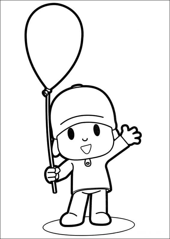 Pocoyo Fun Holding Balloon para colorir