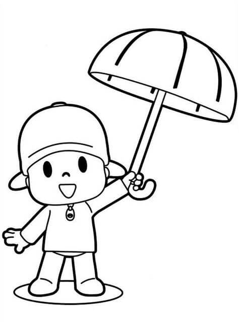 Pocoyo Holding Umbrella para colorir