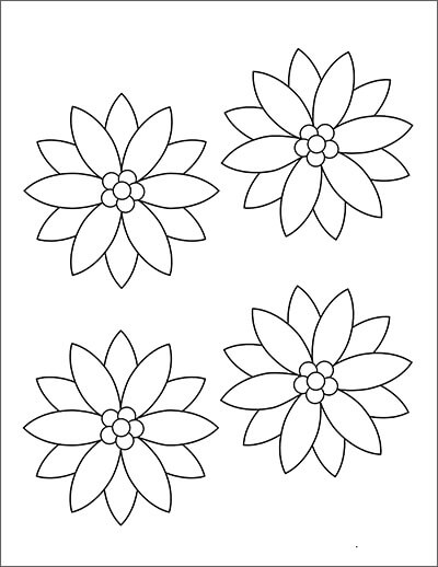 Dibujos de Poinsettia de Cuatro Flores para colorear