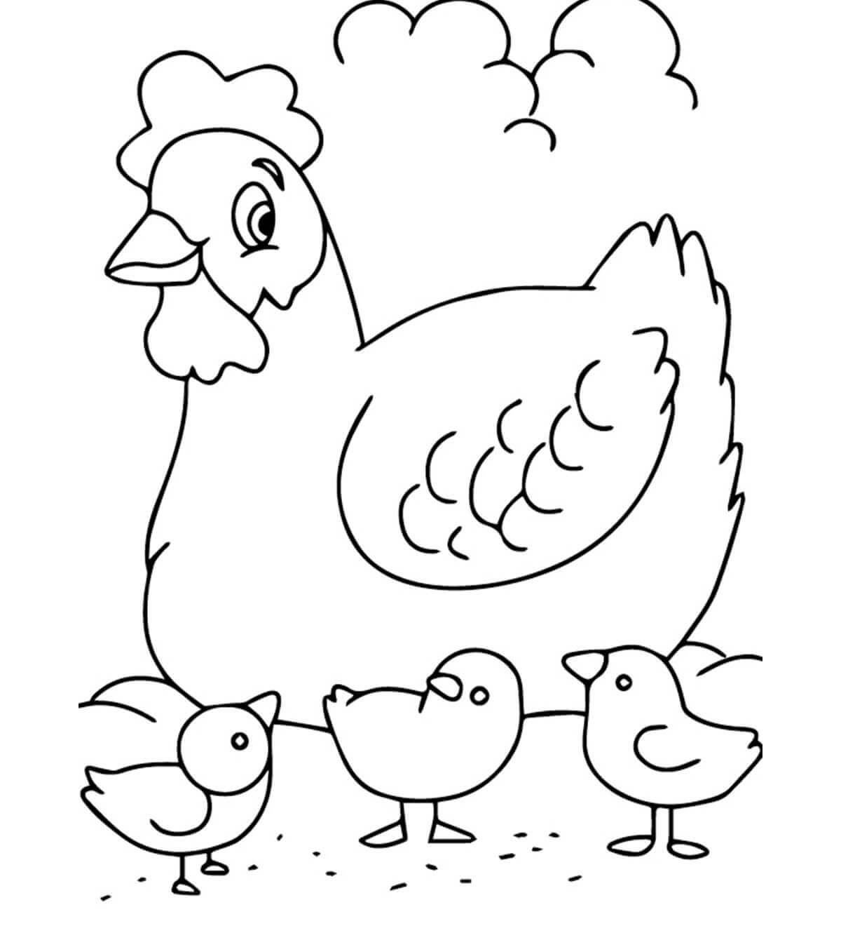 Dibujos de Pollo de la Familia en la Granja para colorear