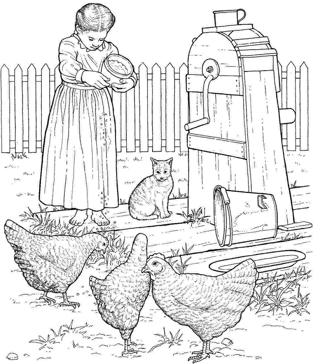 Pollos en el Corral para colorir