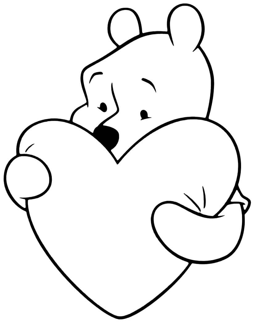 Dibujos de Pooh Oso Abrazos Corazón para colorear