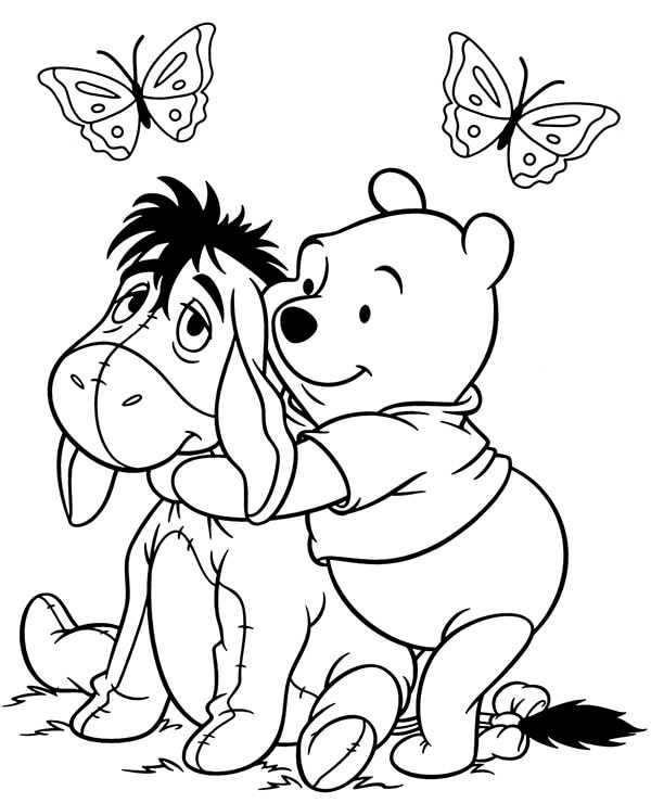 Dibujos de Pooh con Eeyore y Mariposa para colorear