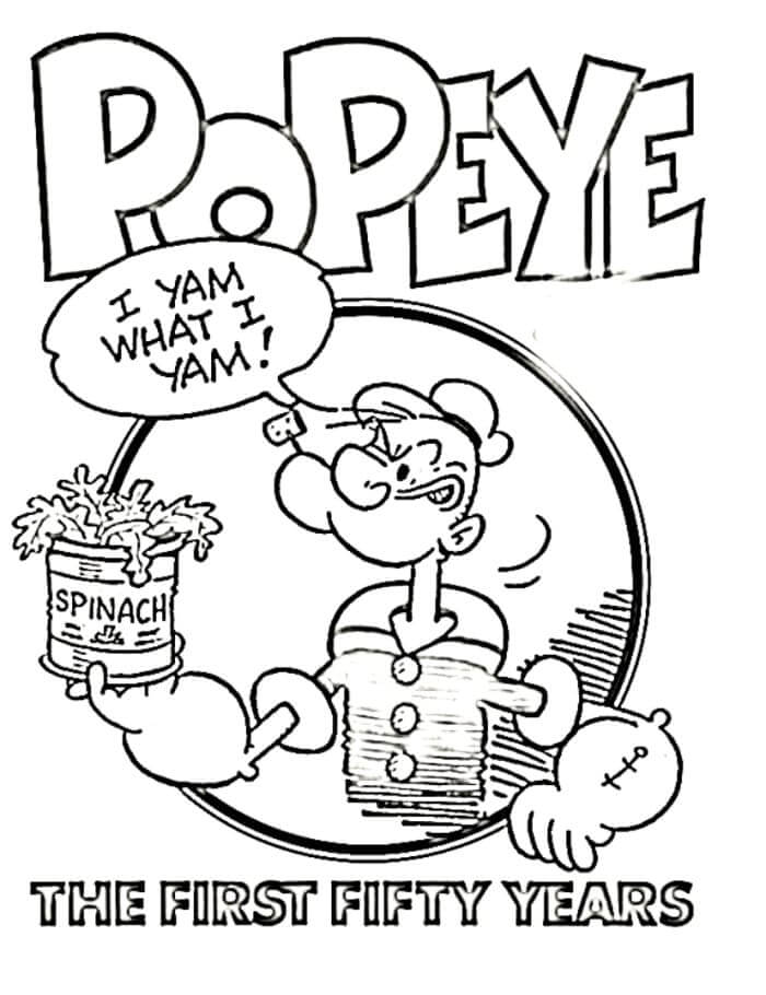 Dibujos de Popeye Sosteniendo Espinacas para colorear