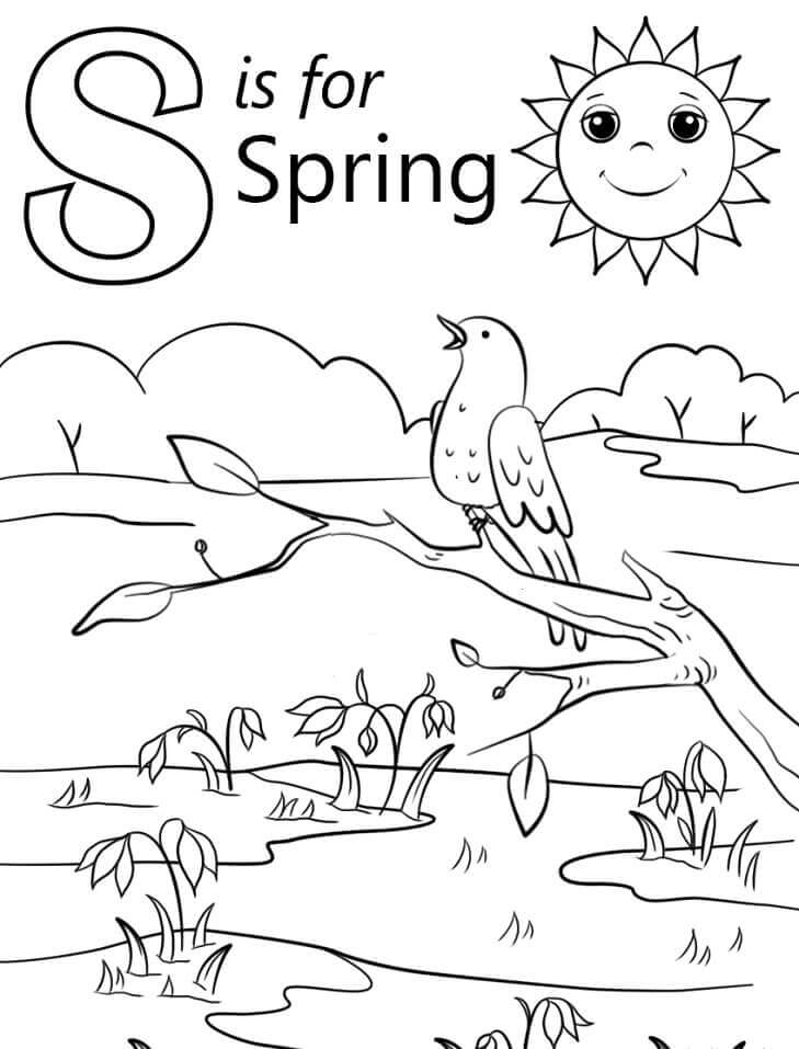 Dibujos de Primavera Letra S para colorear