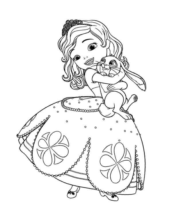 Dibujos de Princesa Abrazando a Un Conejito Mullido para colorear