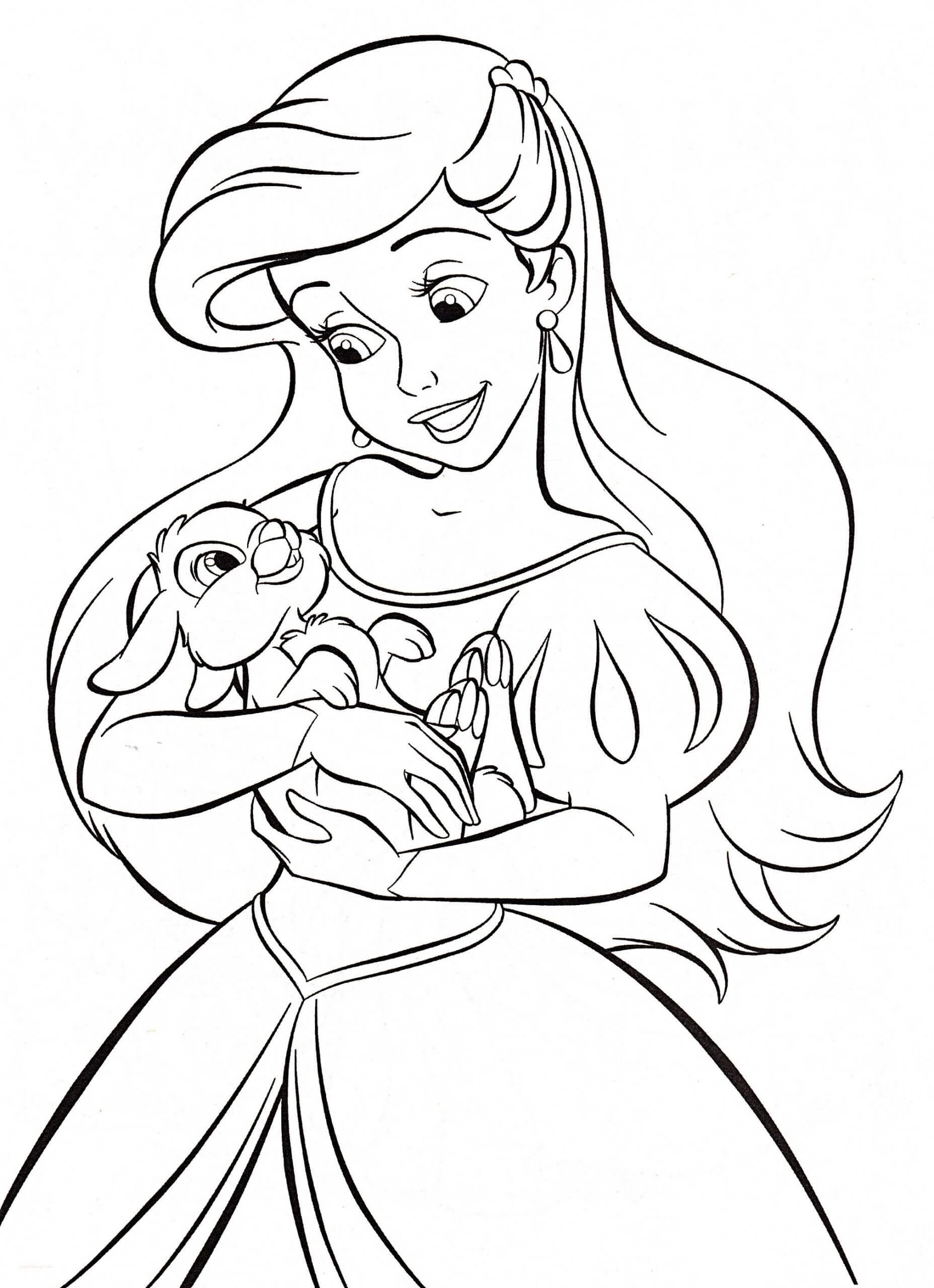 Dibujos de Princesa Ariel de Disney con Conejito para colorear