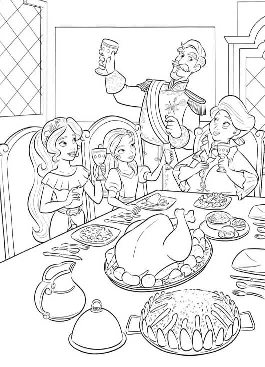 Dibujos de Princesa Elena y Familia Comiendo para colorear