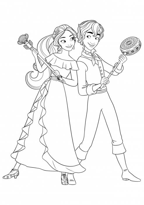 Princesa Elena y Mateo para colorir