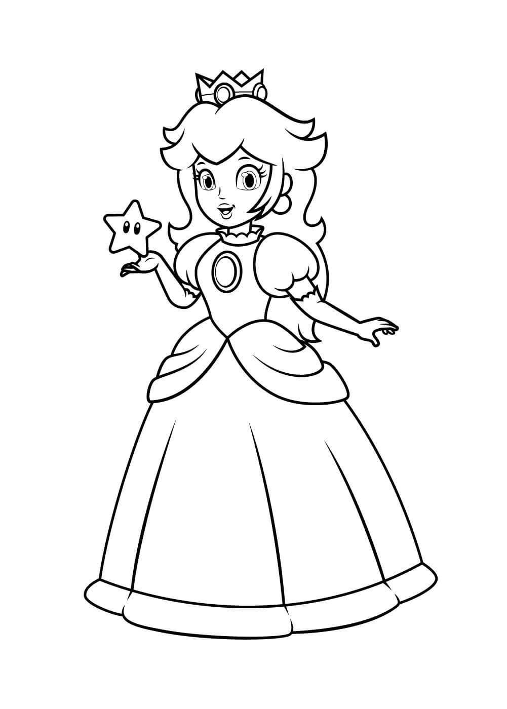 Princesa Peach con Estrella para colorir