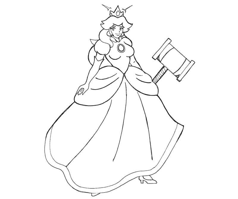 Princesa Peach sonriente Sosteniendo un Martillo para colorir