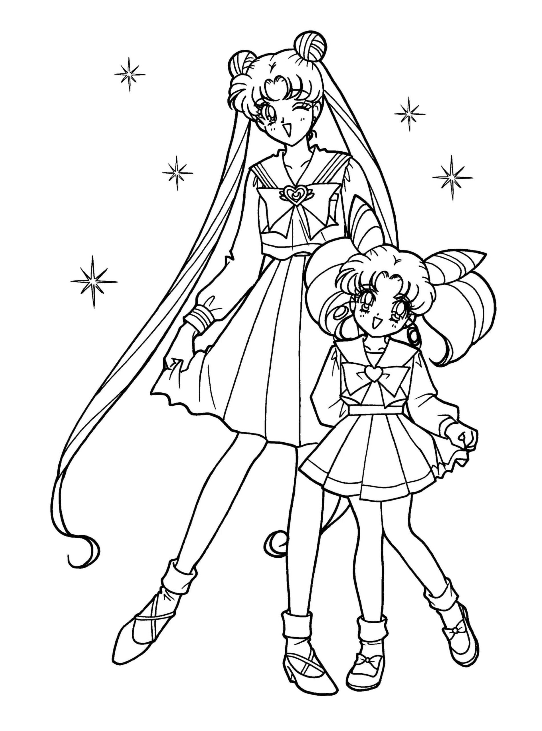 Princesa Serenity y Bebé Conejito para colorir
