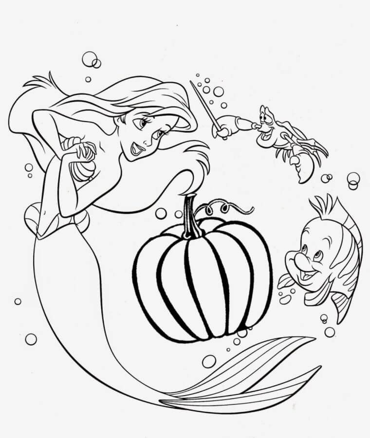 Princesa Sirena de Disney y sus Amigos para colorir