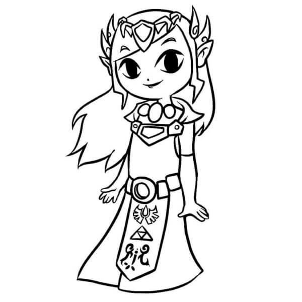Dibujos de Princesa Zelda Sonriente para colorear