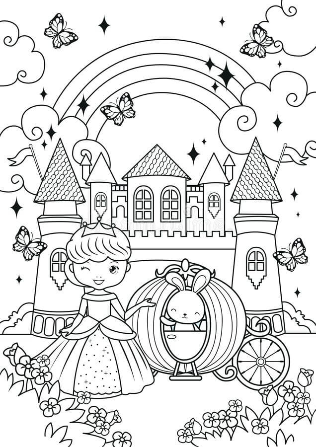 Princesa y Conejito en el Castillo para colorir