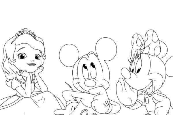 Dibujos de Princesas Disney y Mickey y Minnie para colorear