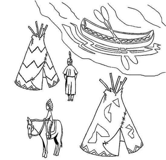 Dibujos de Pueblo Indio Junto Al Río para colorear