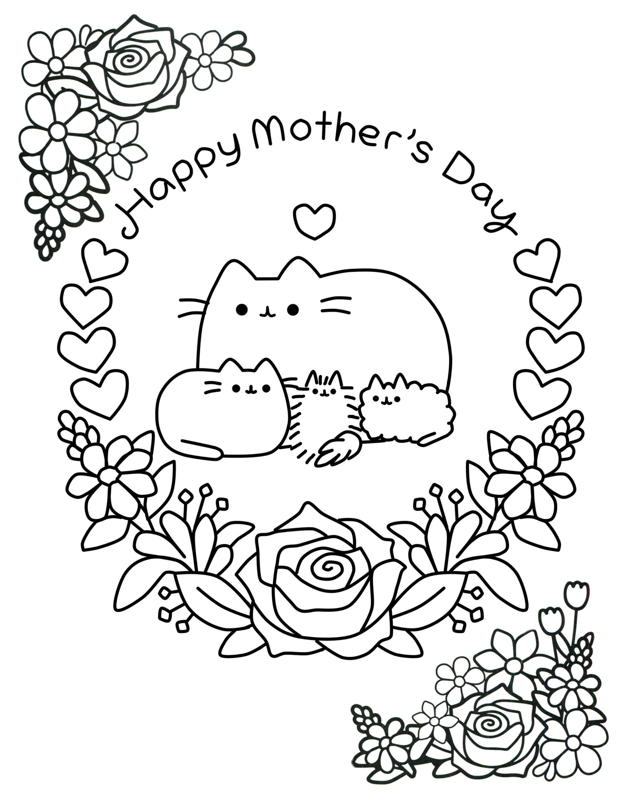 Dibujos de Pusheen Feliz dia de la Madre para colorear