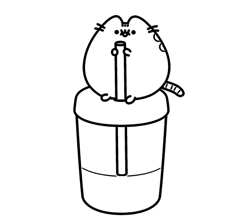 Pusheen bebe agua para colorir